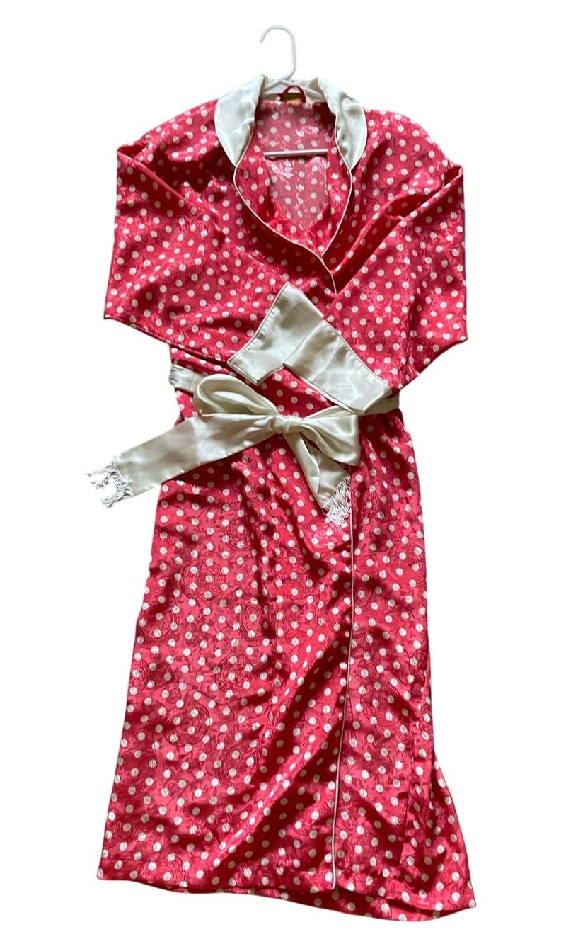 Victoria Secret Gold Label Pink Polka Dot Robe 80/90s Floral Feminine Vintage